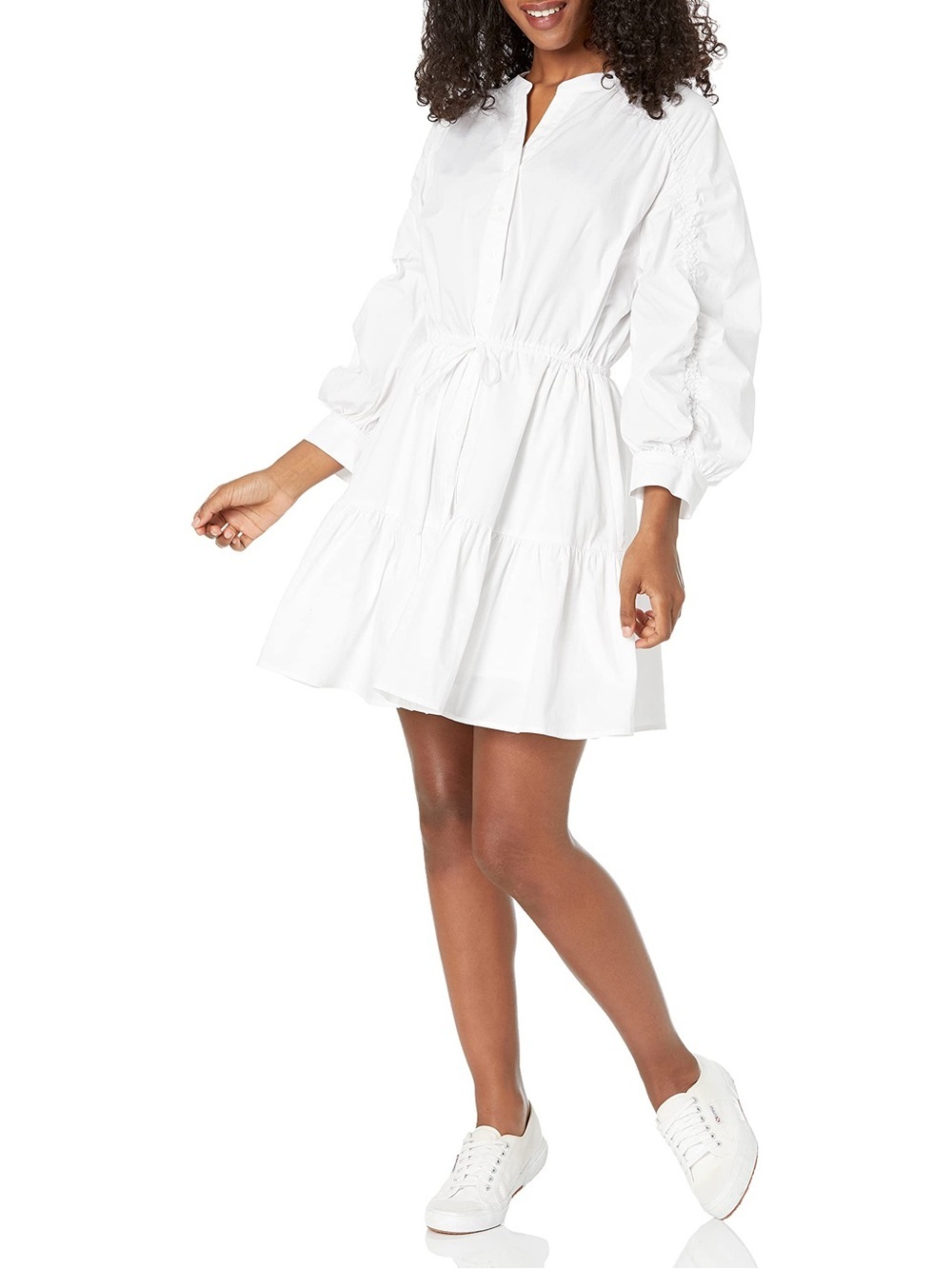Astr White Button-Front Drawstring Mini Dress- Size Small - Picture 2 of 4